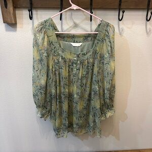 LC Lauren Conrad Sage Green Floral Peasant Blouse